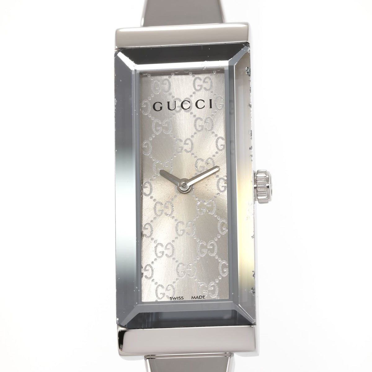 Gucci G-Frame YA12751 Rectangular GG pattern dial close up