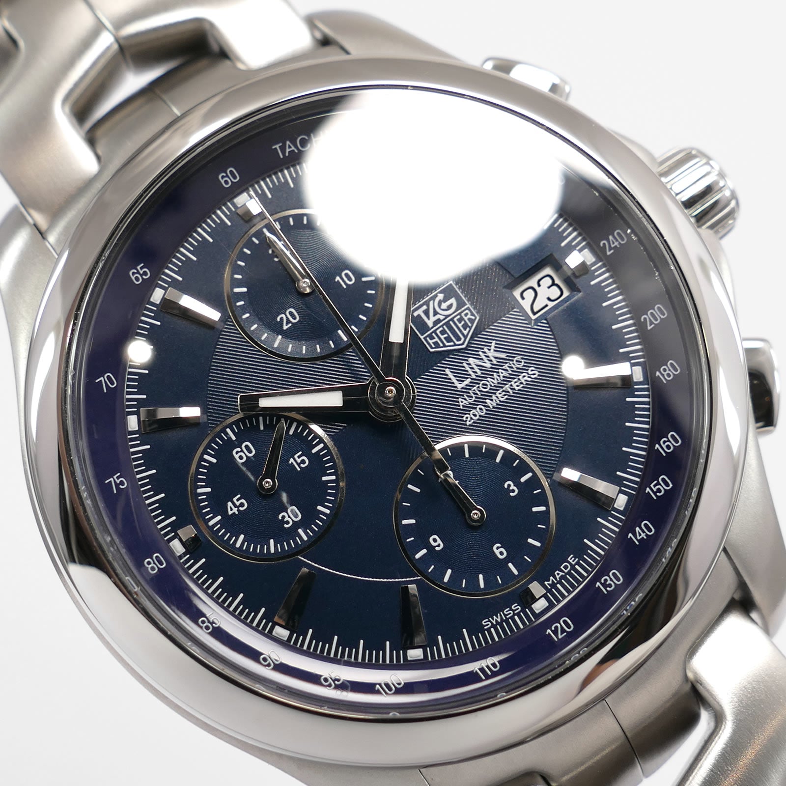 TAG Heuer Link Chronograph CJF2112 Blue Dial guilloche pattern close up