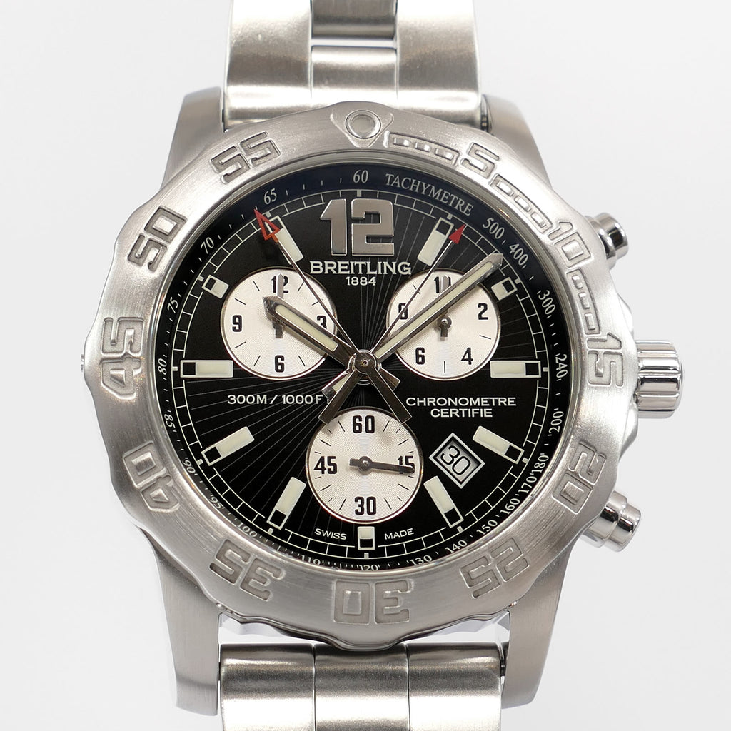 Breitling Colt Chrono II Black / Silver Dial close up A73387