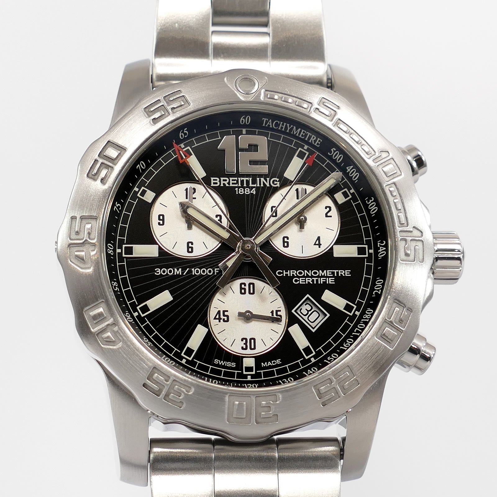 Breitling Colt Chrono II Black / Silver Dial close up A73387