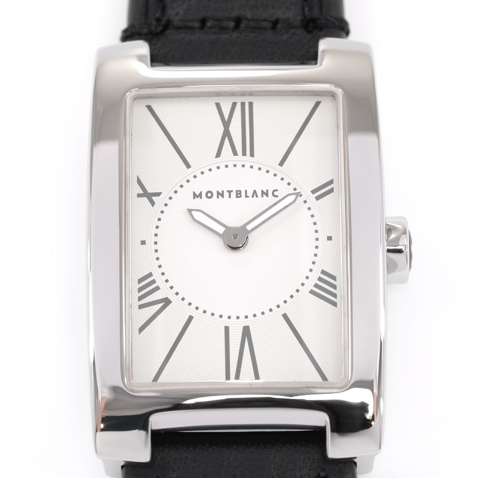 Montblanc Profile 7132 White Rectangular Roman Numeral guilloche dial close up