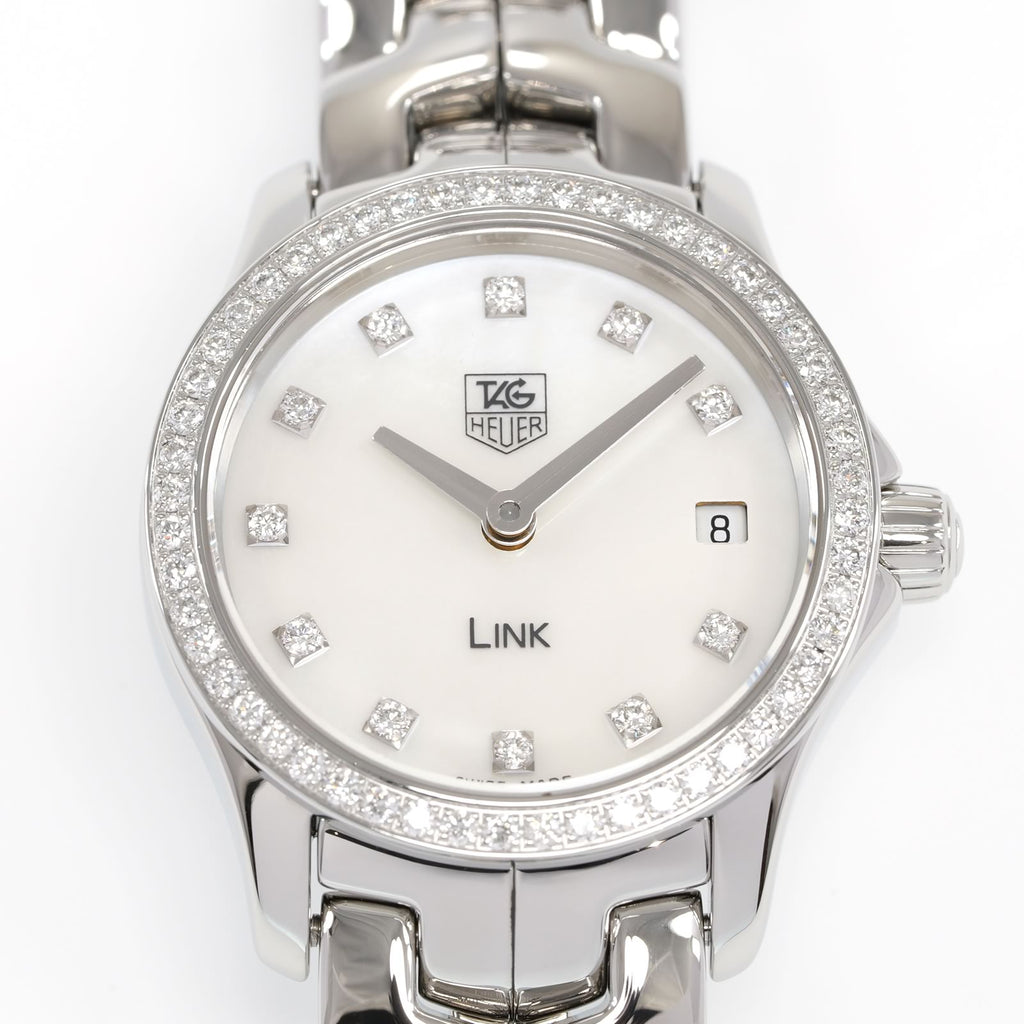 TAG Heuer Link WJF1417 Iridescent White Mother of Pearl dial with diamond markers close up