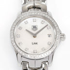 TAG Heuer Link WJF1417 Iridescent White Mother of Pearl dial with diamond markers close up