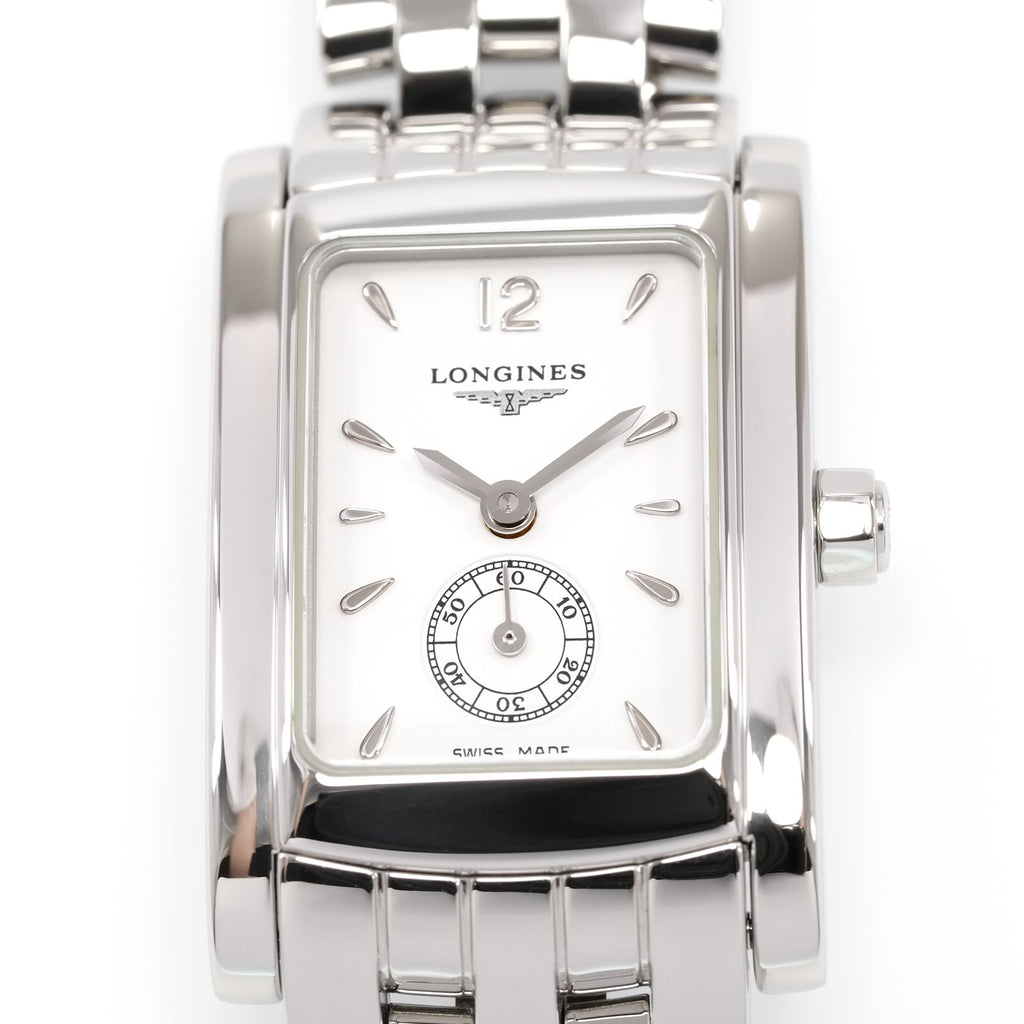 Longines DolceVita L5.155.4 White Dial Rectangular sub seconds close up