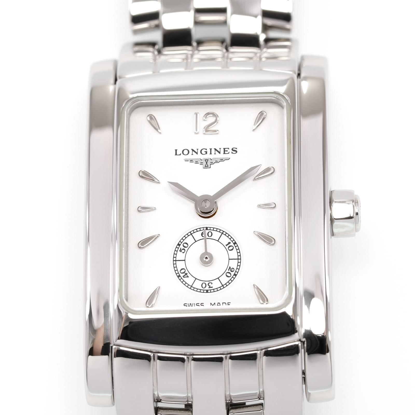 Longines DolceVita L5.155.4 White Dial Rectangular sub seconds close up