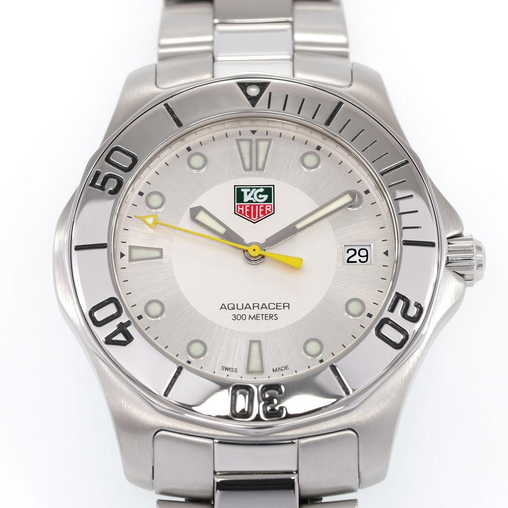 TAG Heuer Aquaracer WAB1111 Silver Sunburst Dial close up