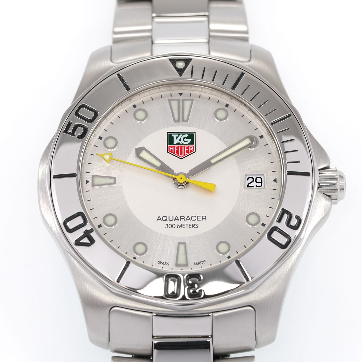 TAG Heuer Aquaracer WAB1111 Silver Sunburst Dial close up