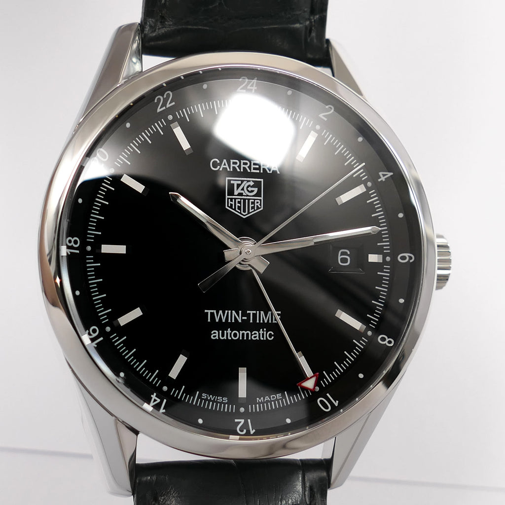 TAG Heuer Carrera WV2115 Twin-Time Black Dial close up