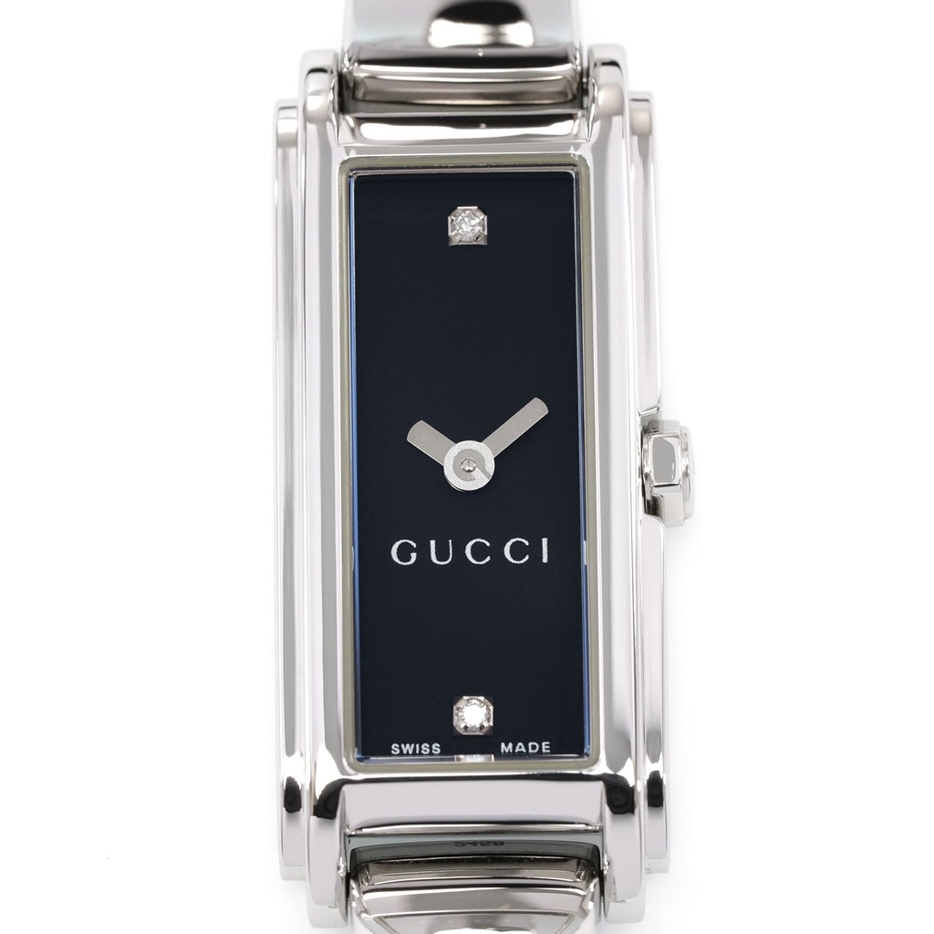 Gucci G-Line 109 Black Rectangular 2 diamond dial close up