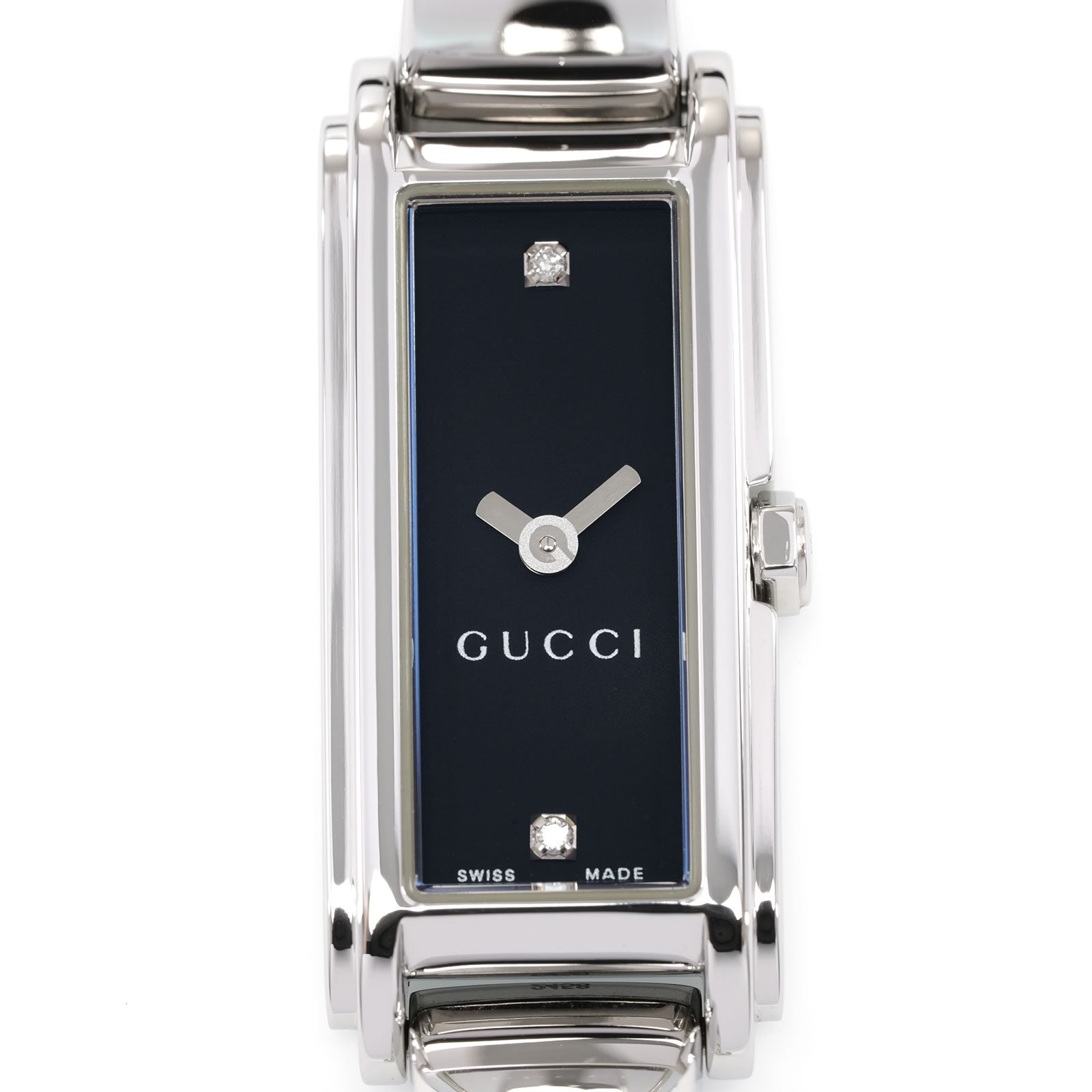 Gucci G-Line 109 Black Rectangular 2 diamond dial close up