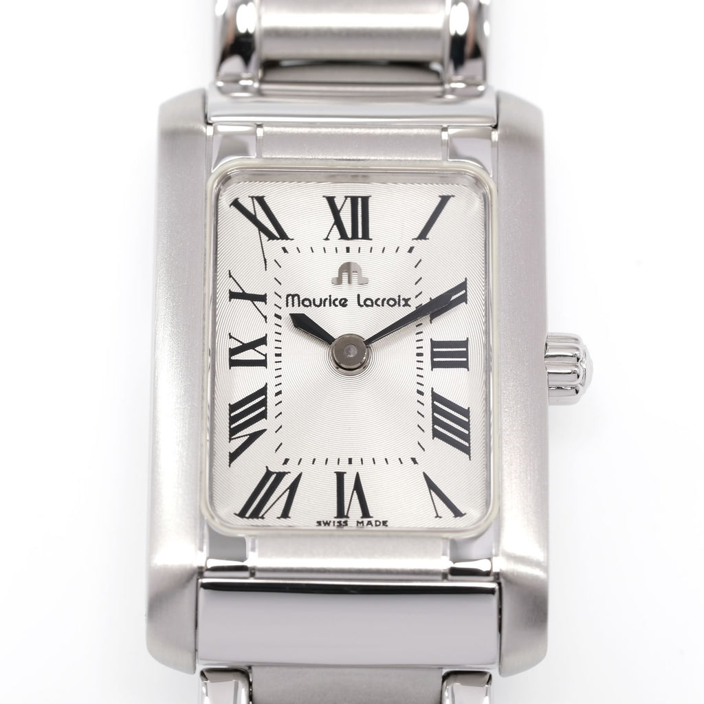 Maurice Lacroix Miros 59744 Silver Sunburst Dial Roman Numeral close up