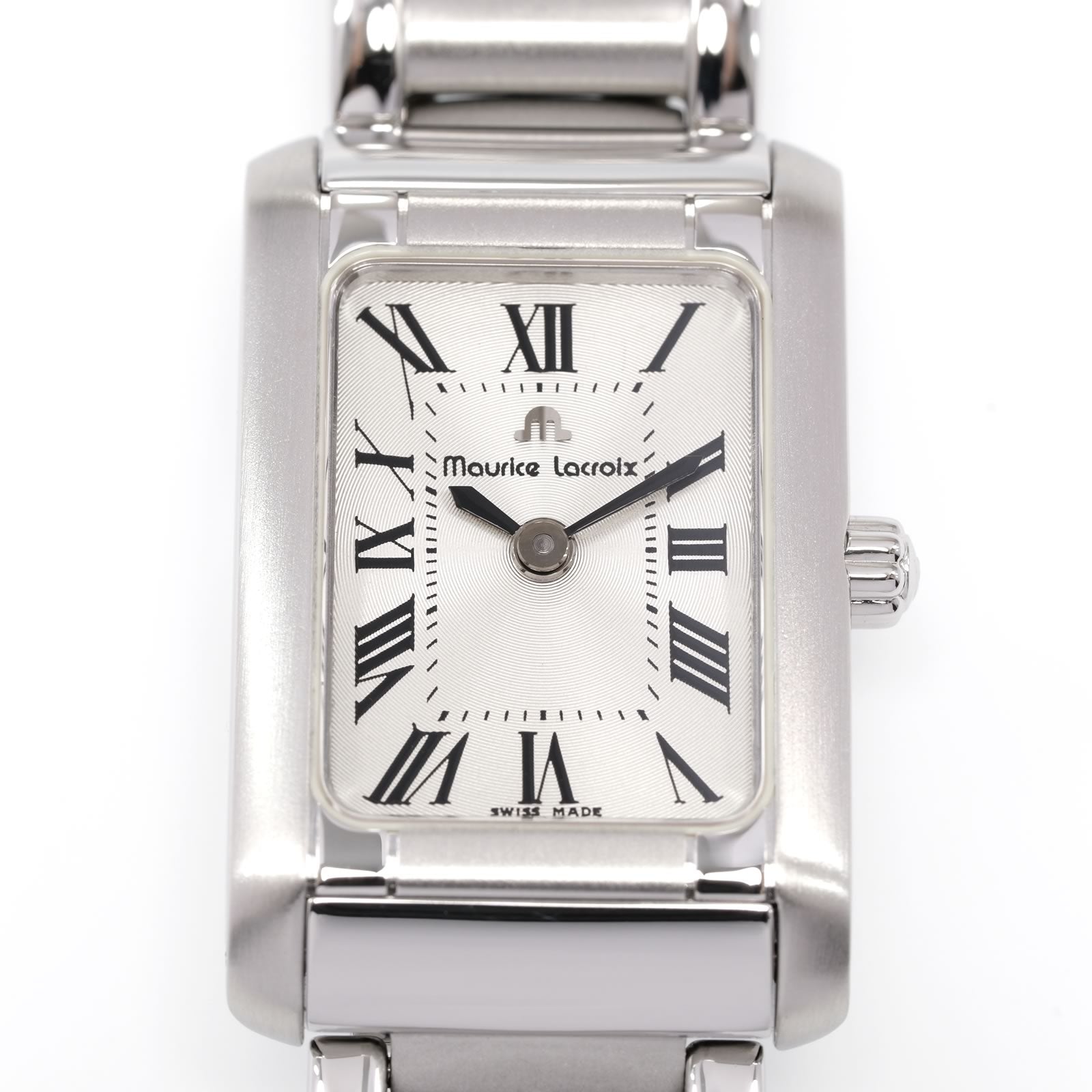 Maurice Lacroix Miros 59744 Silver Sunburst Dial Roman Numeral close up