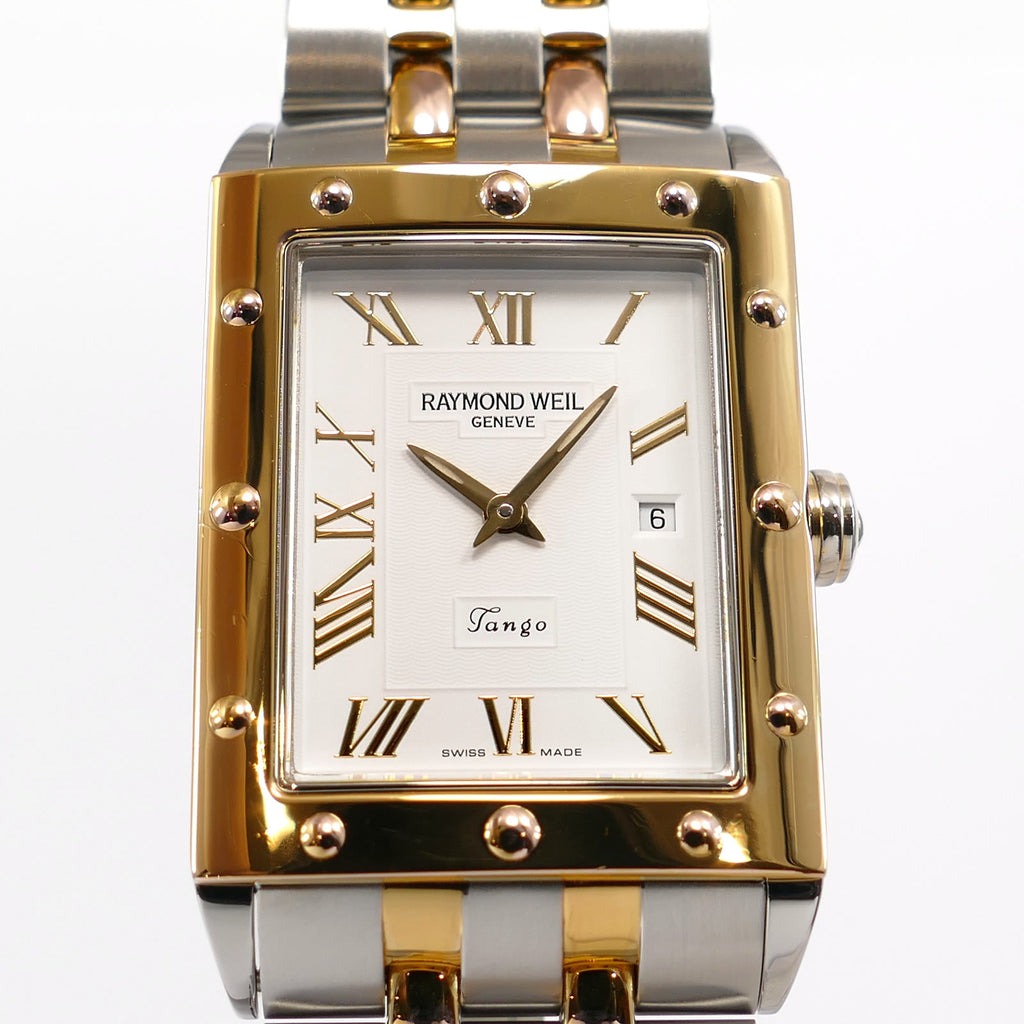 Raymond Weil Tango 5381 White Roman Numeral dial close up