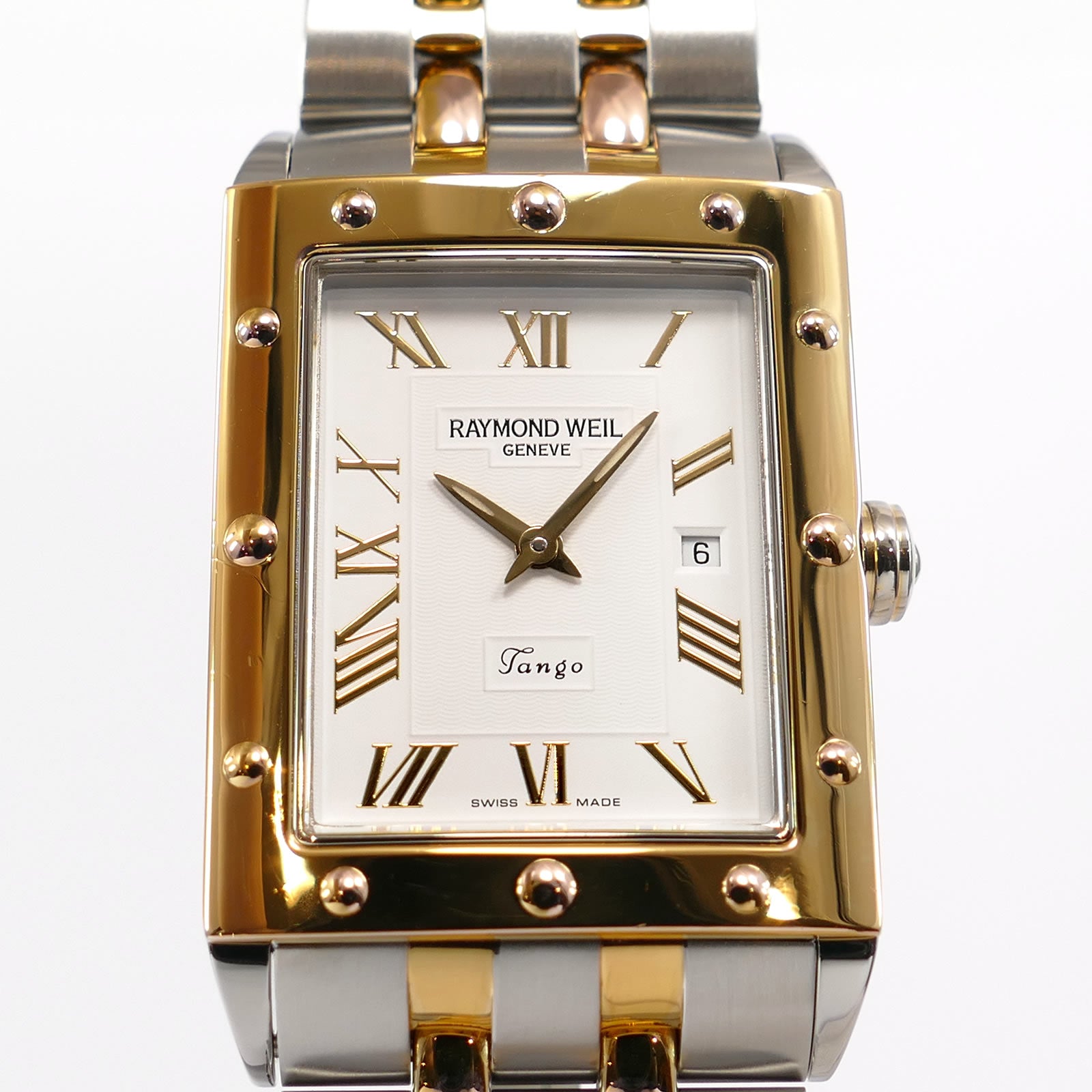 Raymond Weil Tango 5381 White Roman Numeral dial close up