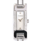 Gucci 3900L White Mother of Pearl Rectangular dial close up with diamonds