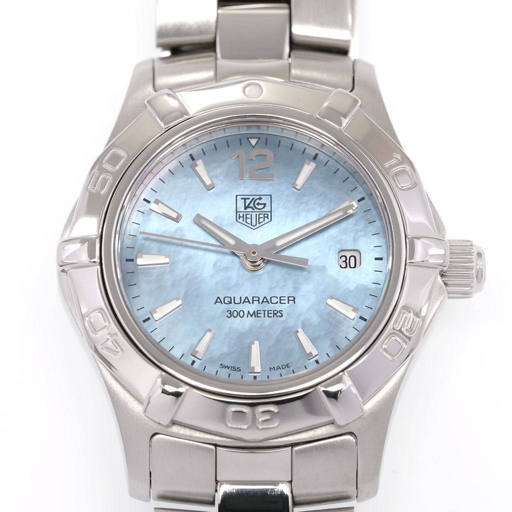 TAG Heuer Aquaracer WAF1417 Iridescent Blue Mother of Pearl Dial close up