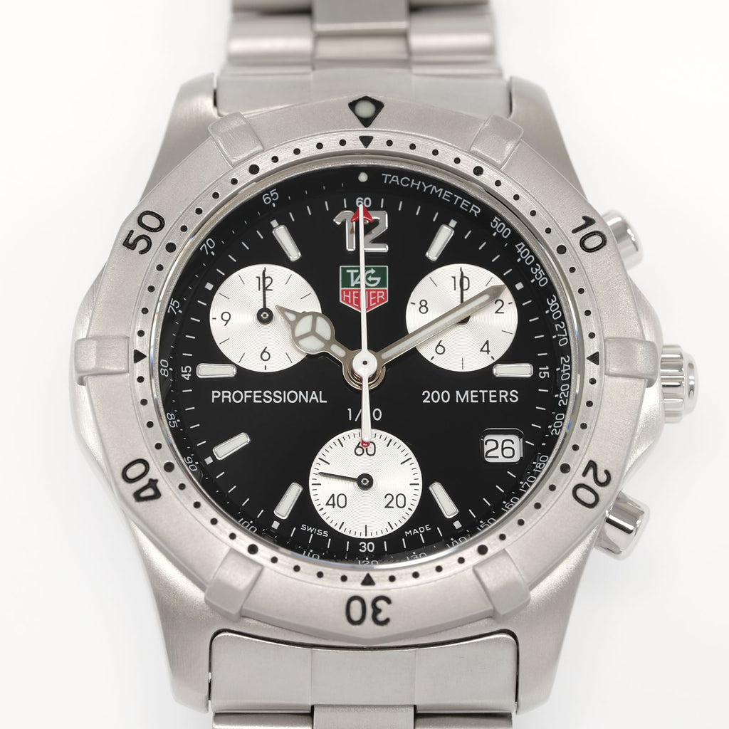 TAG Heuer 2000 Chronograph CK1110-0 Black / Silver Dial close up