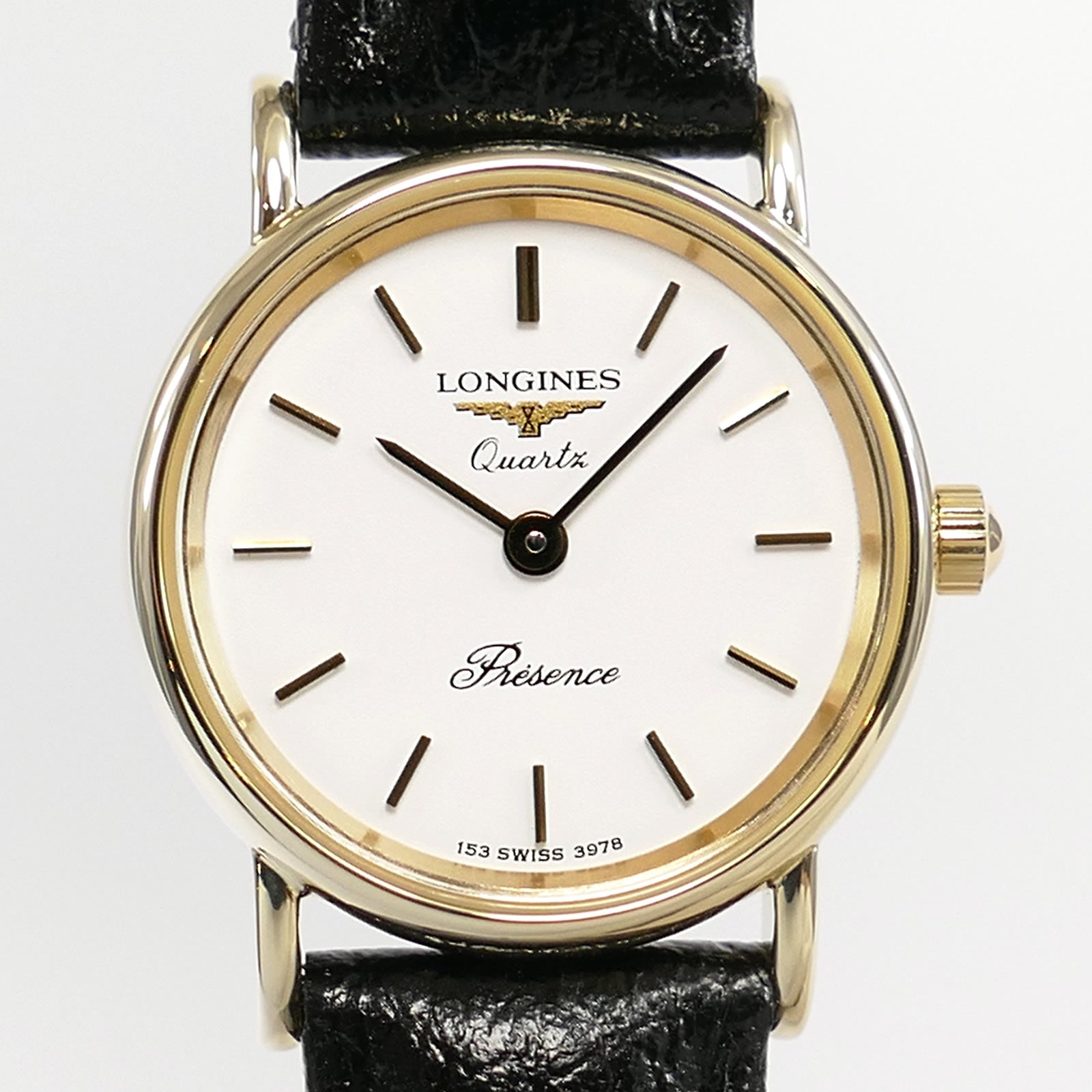 Longines Présence 9k Solid Gold White Dial close up