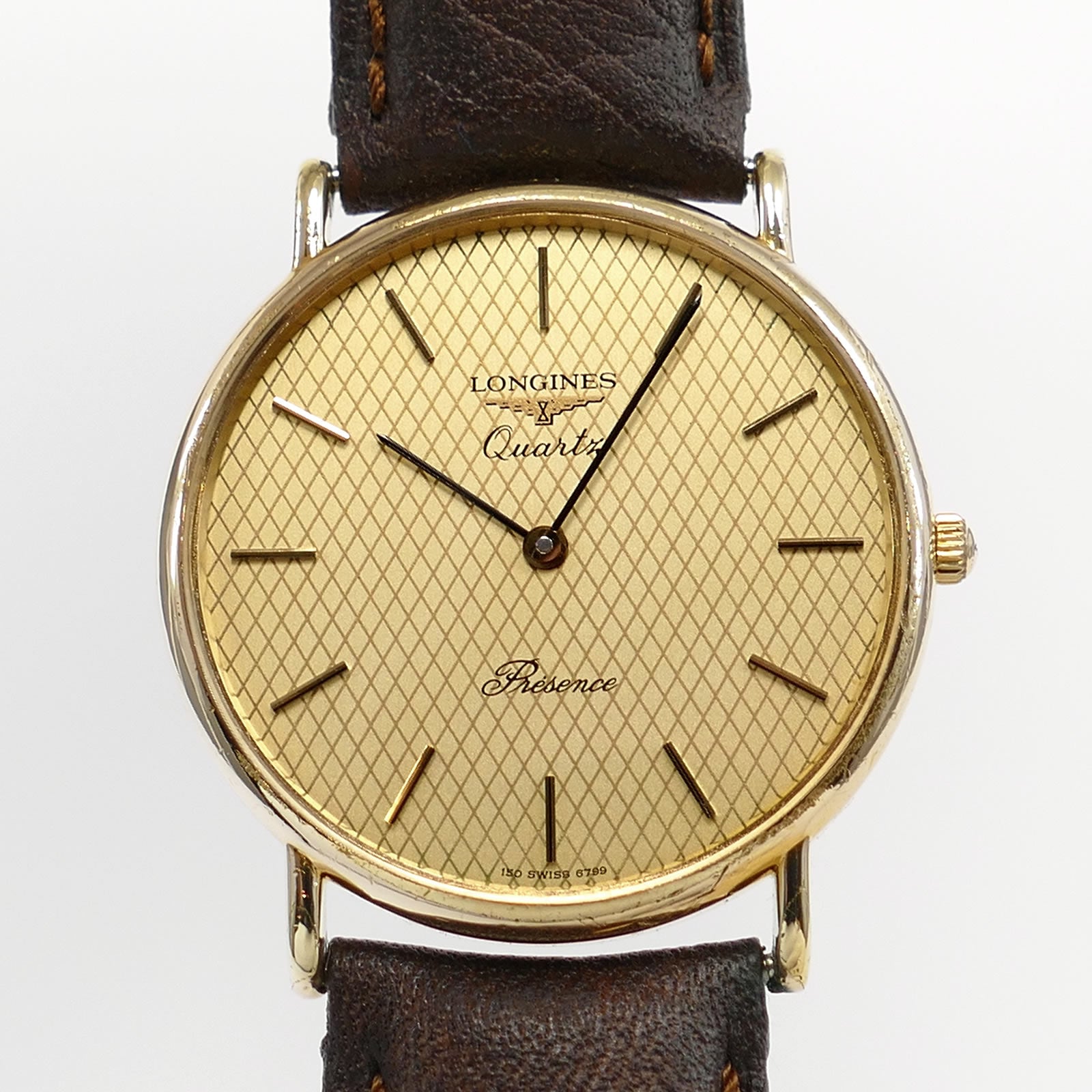 Longines Présence Champagne Diamond Pattern Dial close up