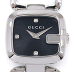 Gucci G 125.5 Black Sunburst Dial with 3 Diamonds close up