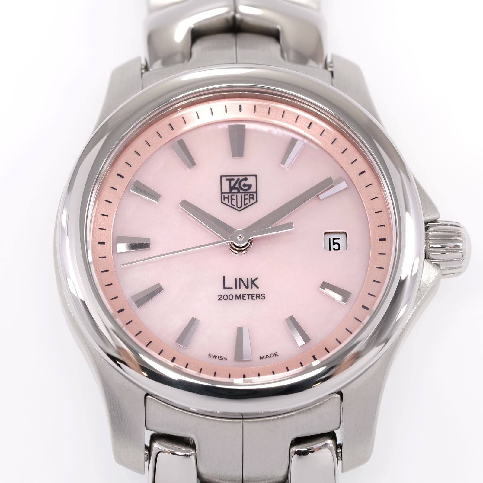 TAG Heuer Link WJF1312 Pink Mother of Pearl Dial close up
