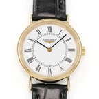 Longines Présence L4.137.2 White Roman Numeral Dial close up