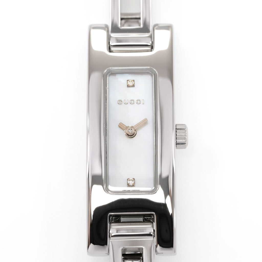 Gucci 3900L White Mother of Pearl & 2 Diamonds Rectangular Dial close up