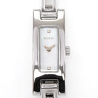 Gucci 3900L White Mother of Pearl & 2 Diamonds Rectangular Dial close up