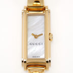 Gucci G-Line 109 Rectangular White Mother of Pearl Dial close up
