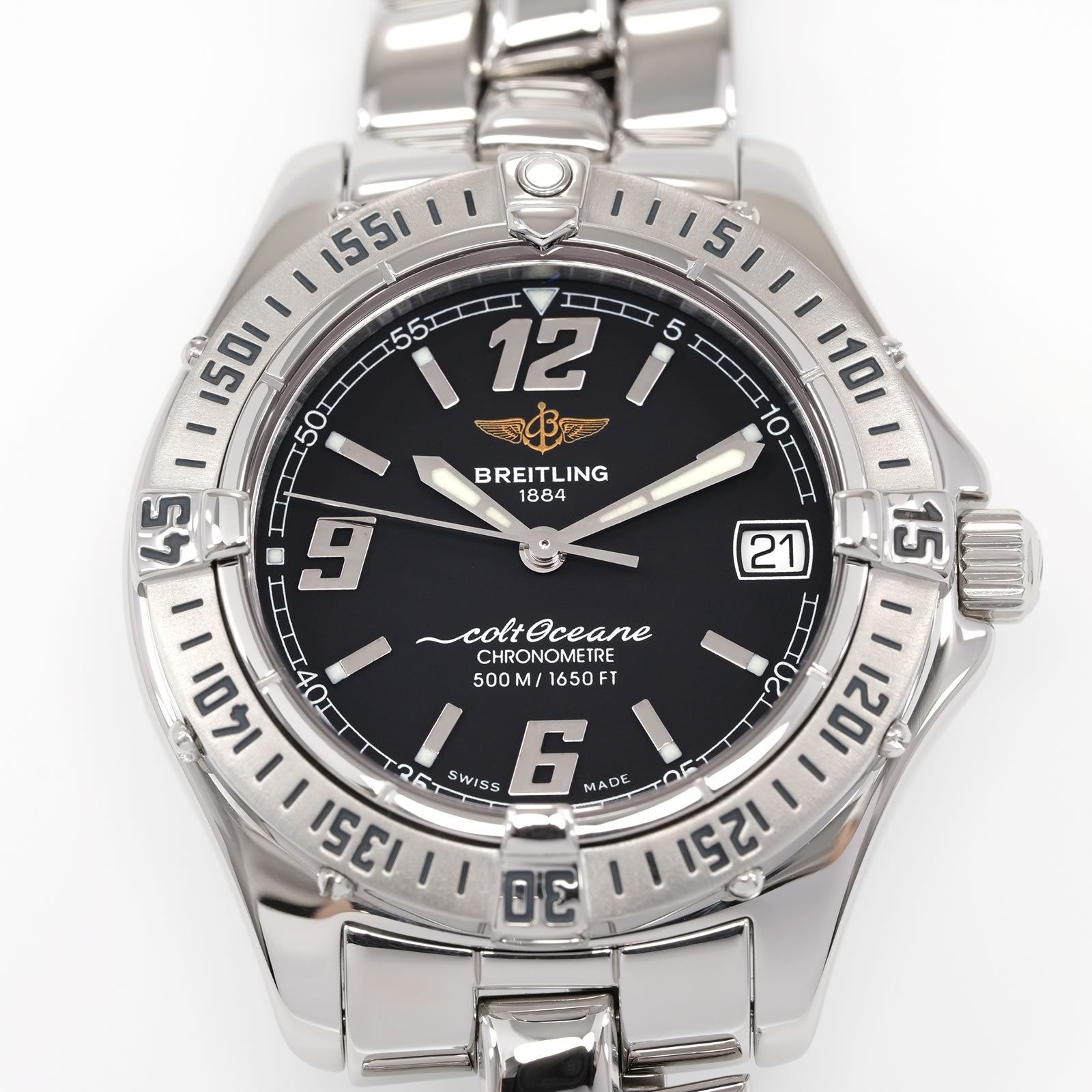 Breitling Colt Oceane A57350 Black Dial Quarter Arabic close up
