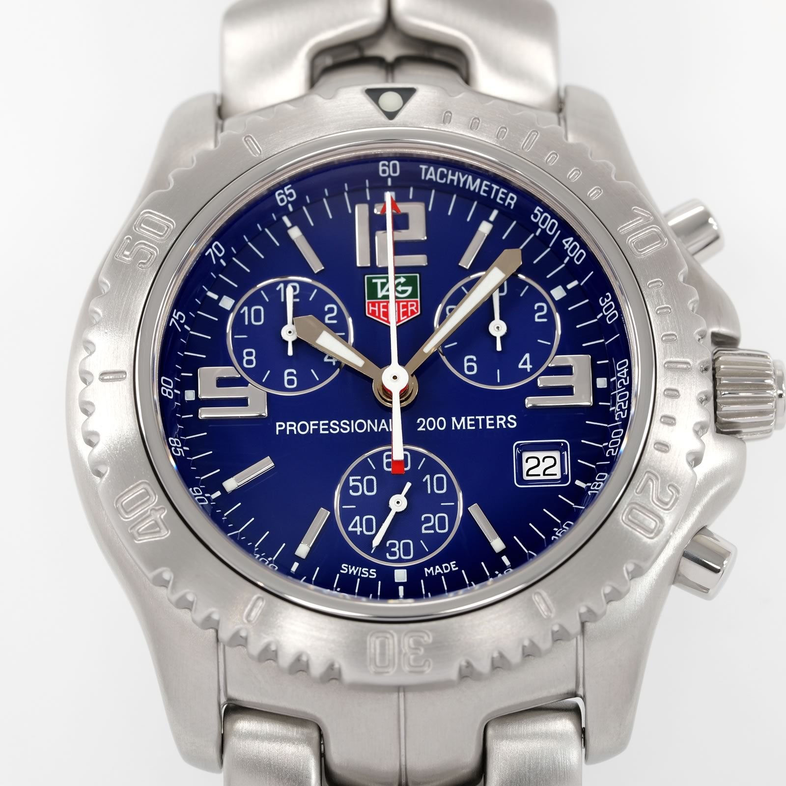 TAG Heuer Link Chronograph CT1110 blue dial close up