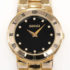 Gucci 3300L Black Dial with diamond markers and roman numeral bezel close up