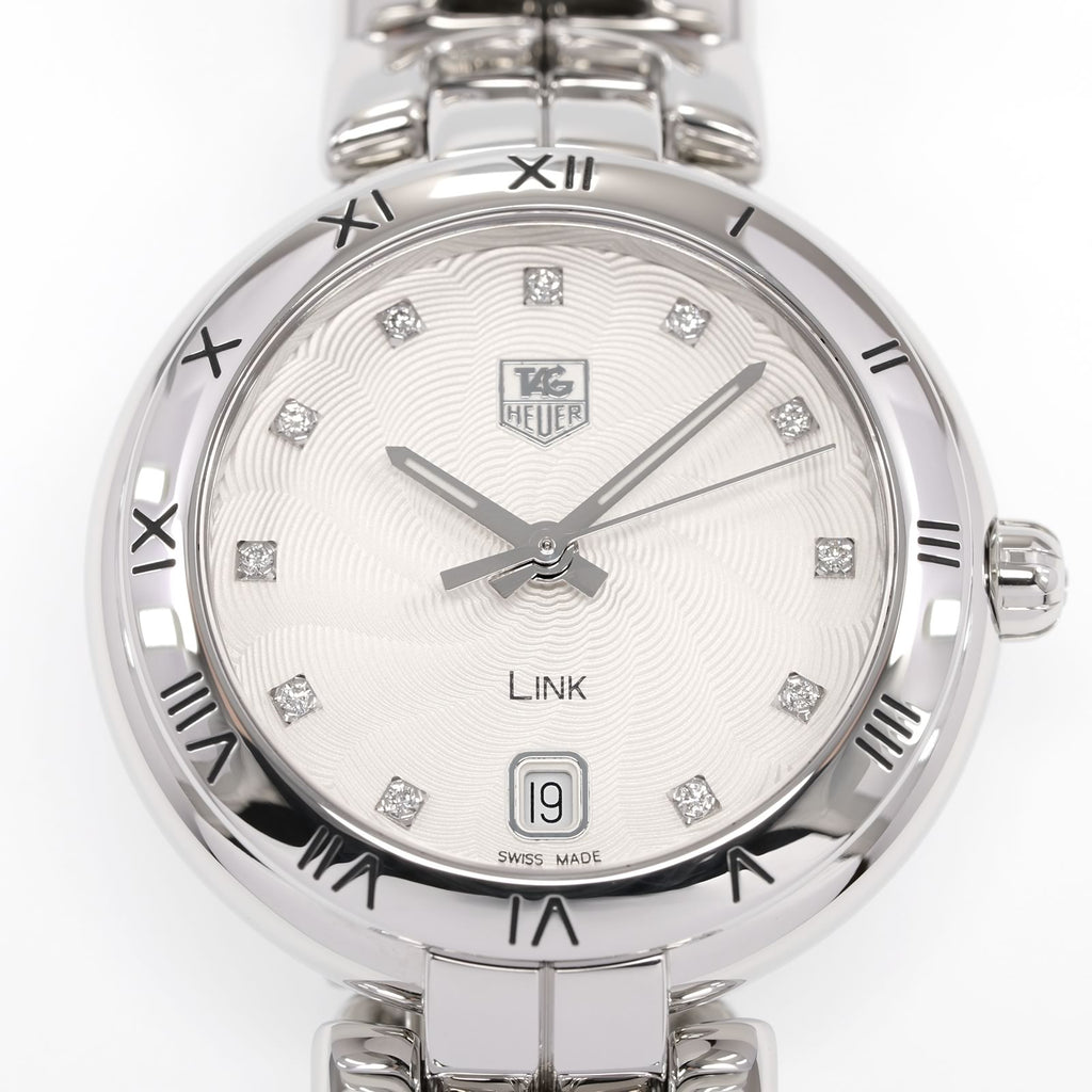 TAG Heuer Link WAT1311 Silver Dial guilloche dial with diamonds close up
