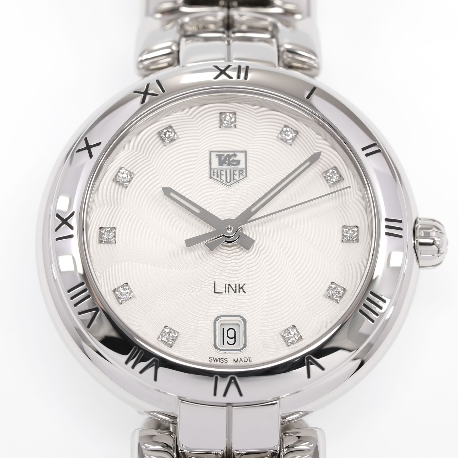 TAG Heuer Link WAT1311 Silver Dial guilloche dial with diamonds close up