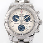 Breitling Colt Chrono A73380 Silver / Blue concentric dial close up