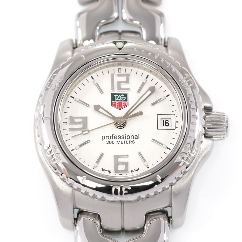 TAG Heuer Link WT1414 White quarter Arabic dial close up