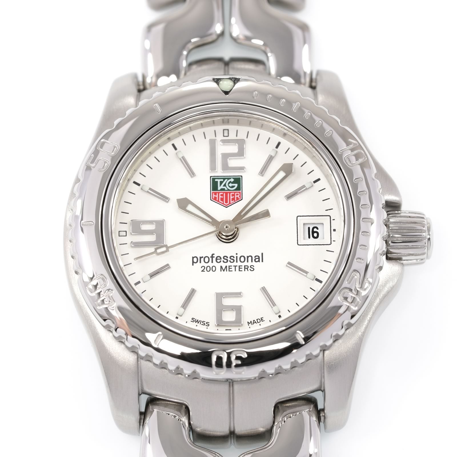 TAG Heuer Link WT1414 White quarter Arabic dial close up