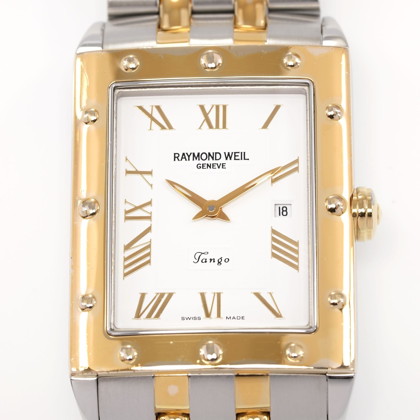 Raymond Weil Tango 538 White Roman Numeral Rectangular Dial close up