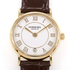 Raymond Weil Geneve 9923 White Guilloche Roman Numeral Dial close up