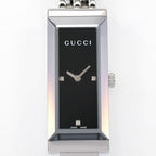 Gucci G-Frame 127.5 Black Rectangular with 3 Diamonds dial close up