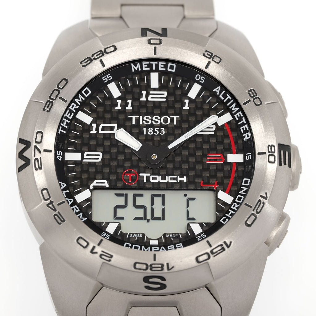 Tissot T-Touch Expert Carbon Fibre dial close up Arabic numerals