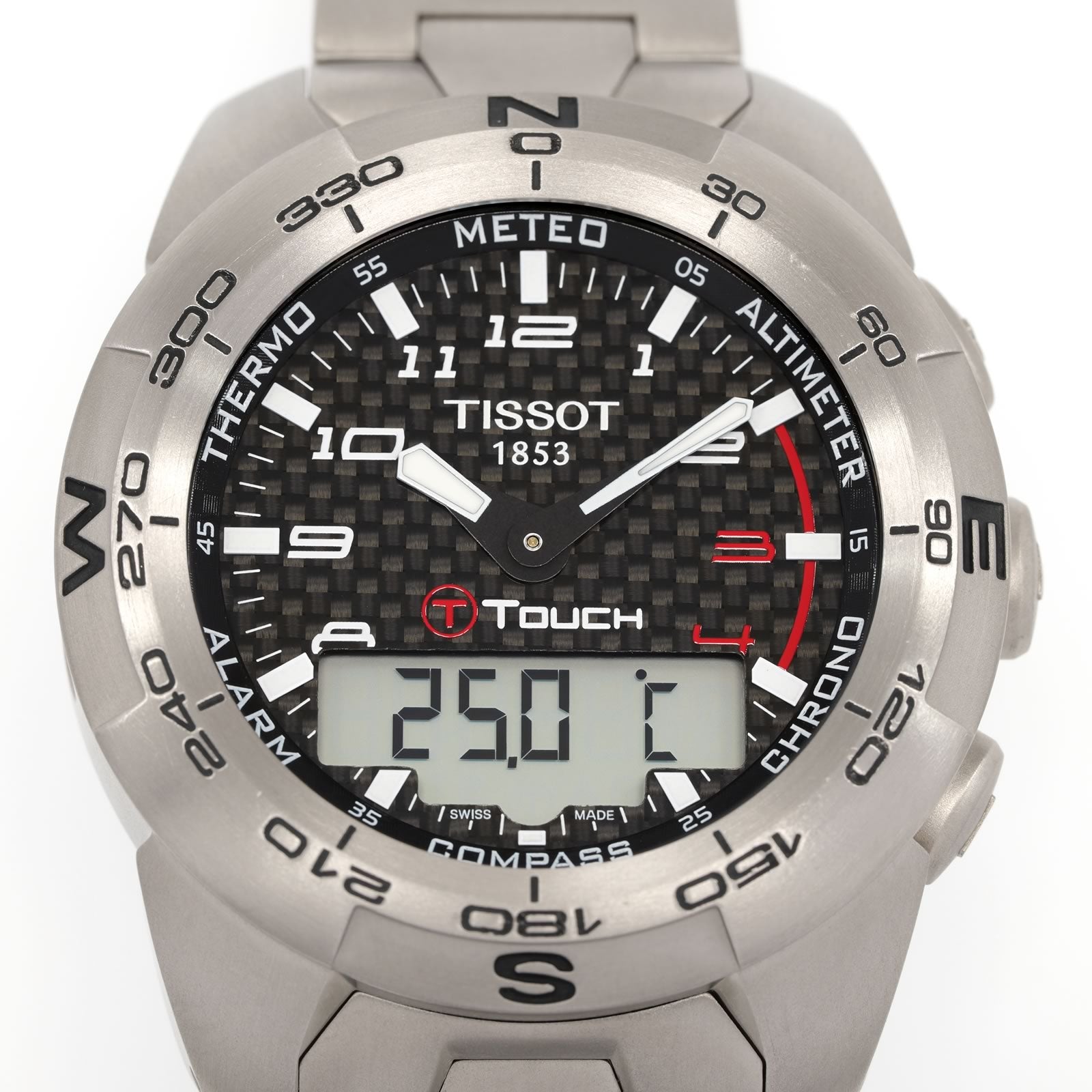 Tissot T-Touch Expert Carbon Fibre dial close up Arabic numerals