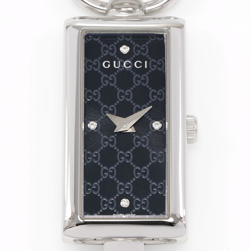 Gucci Tornabuoni 119 Black 4 Diamond Sunburst G Pattern Dial close up