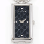 Gucci Tornabuoni 119 Black 4 Diamond Sunburst G Pattern Dial close up