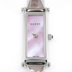 Gucci 1500L Pink Mother of Pearl Rectangular iridescent dial close up