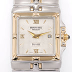 Raymond Weil Parsifal 9390 Silver square tapisserie quarter Roman dial close up