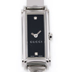 Gucci G-Line 109 Black dial close up with 2 Diamonds rectangular