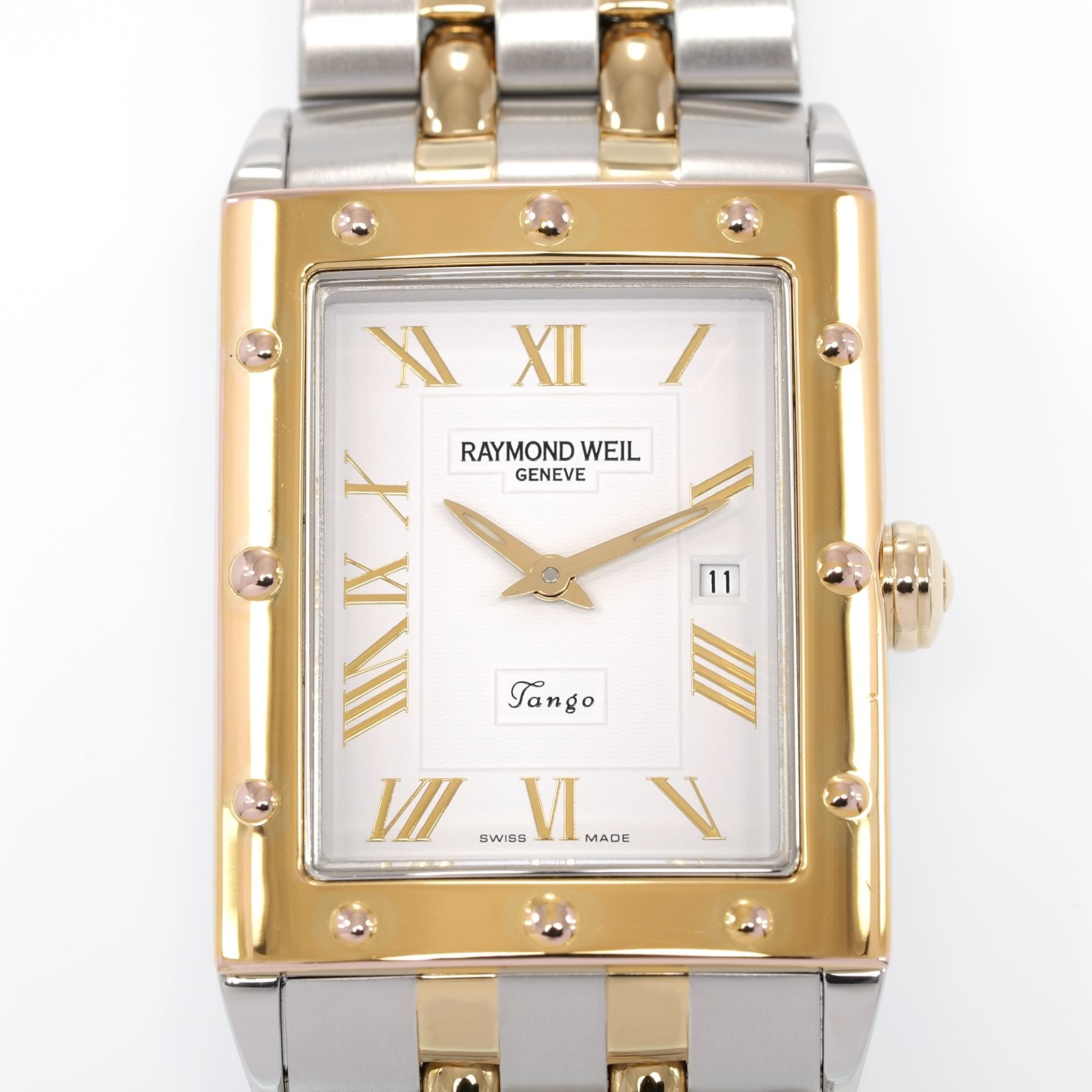 Raymond Weil Tango 5381 White Rectangular Roman Numeral Dial close up