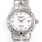Raymond Weil Parsifal 9441 White Mother of Pearl and 11 Diamonds dial close up