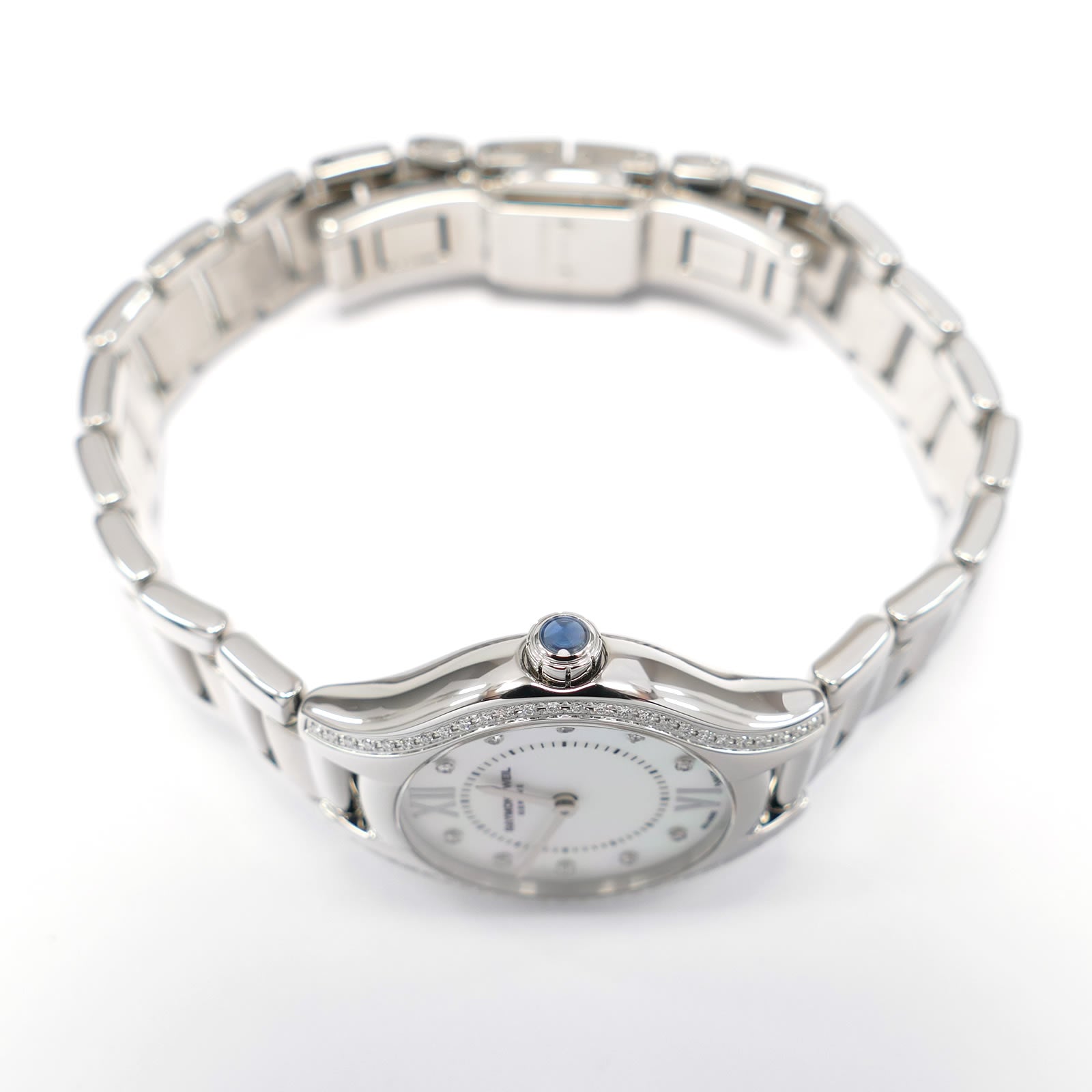 Raymond Weil Noemia 5124 stainless steel crown with blue lacquer